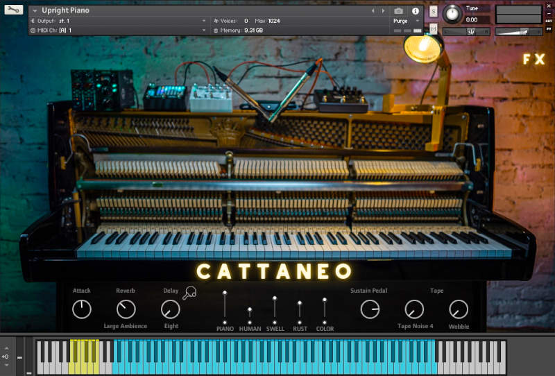 A Kontakt upright piano with pedal-responsive realism plus selectable sound-design and lo-fi layers.