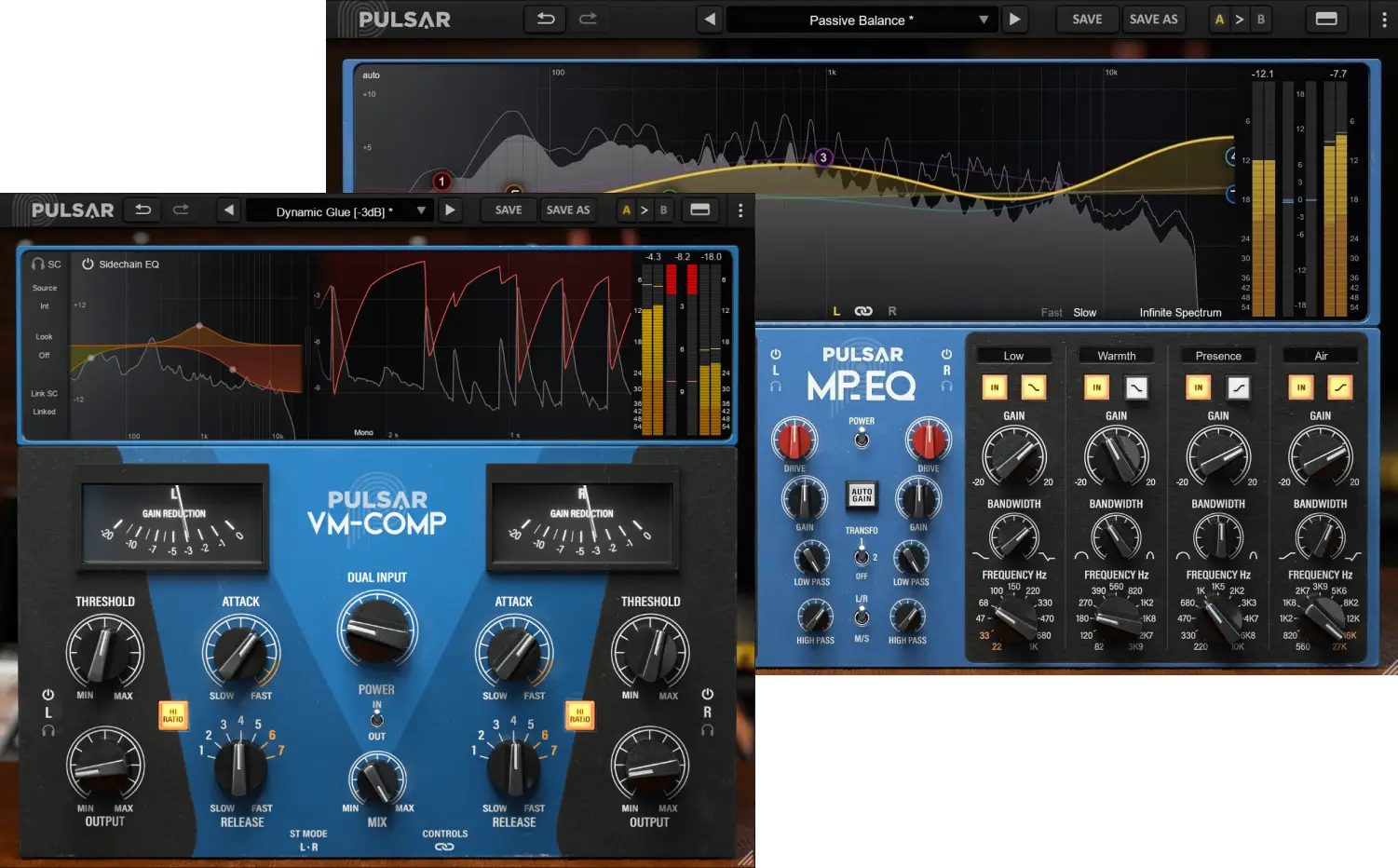 Matched passive-style EQ and topology-preserving tube compressor for warm, musical mastering and bus processing.