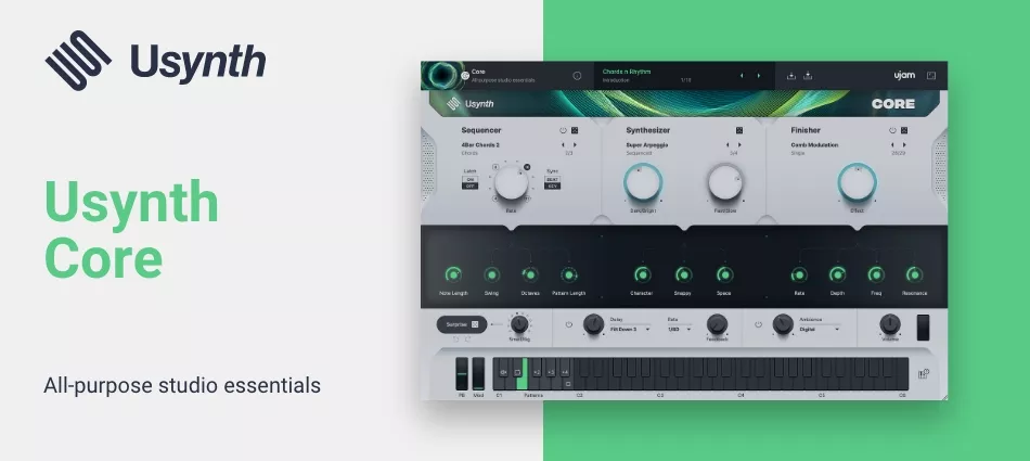 A versatile collection of essential synth sounds with sequencer, layering, delay presets and chord mode.