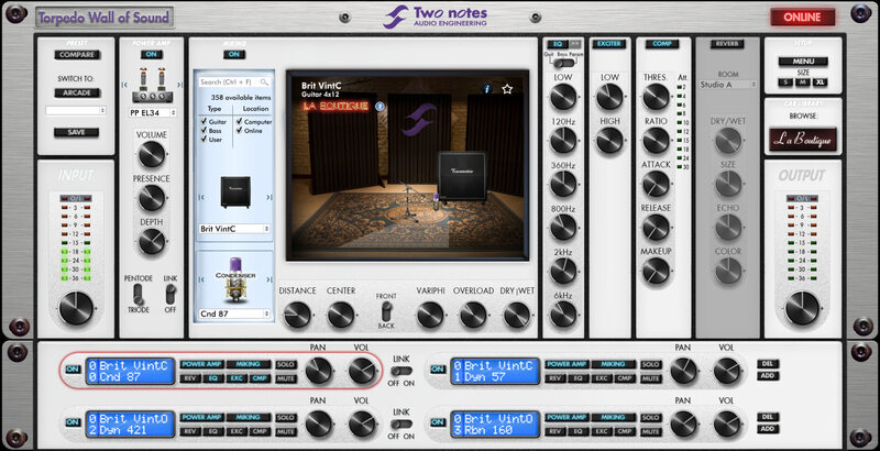 Virtual cabinet miking, power amp simulation and studio effects for guitar and bass tones.