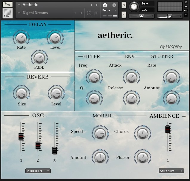 Ten Kontakt pad generators combining synth oscillators with real ambiences and built-in effects.