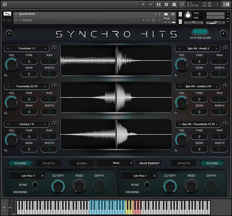 Cinematic hits and risers with tempo-synced hit timing, editable FX chains, and a large sample library.
