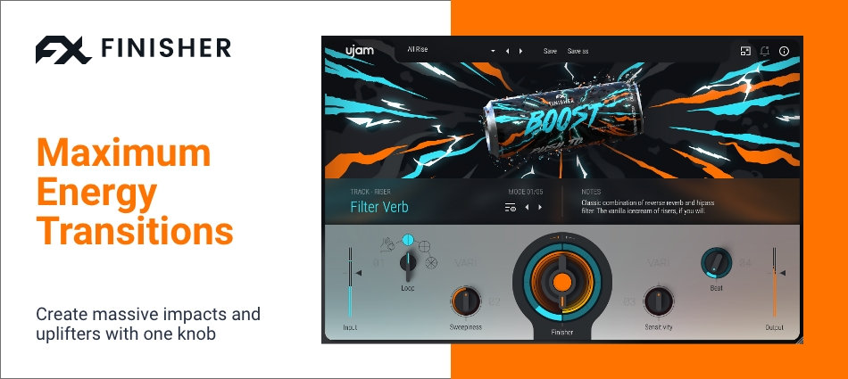 Create synced transitions, risers and tension builds from any track or buss with one automatable control.