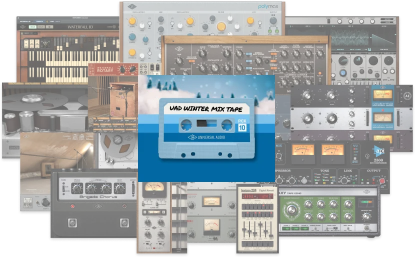 Choose any 10 of 51 UAD plug-ins — compressors, EQs, reverbs, tape and amp models.