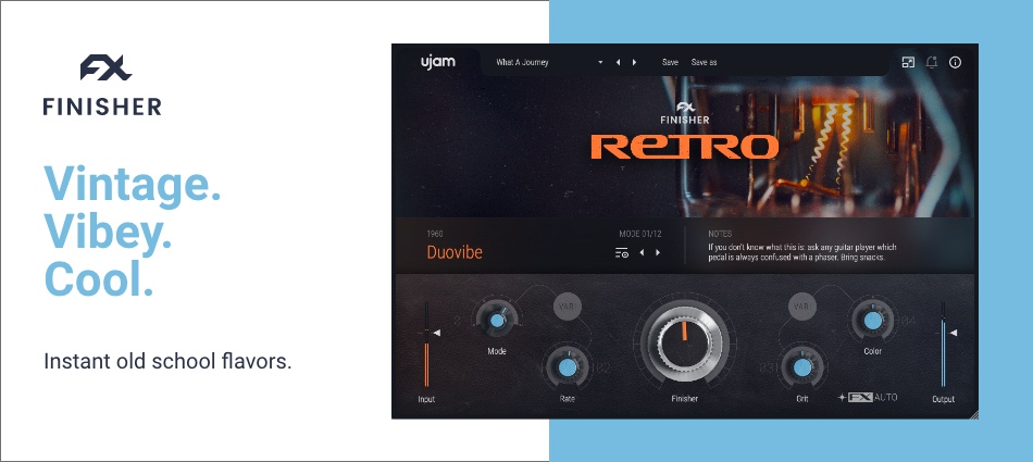 Decade-based multi-effect processor for vintage reverb, delay, modulation and tape/tube coloration.