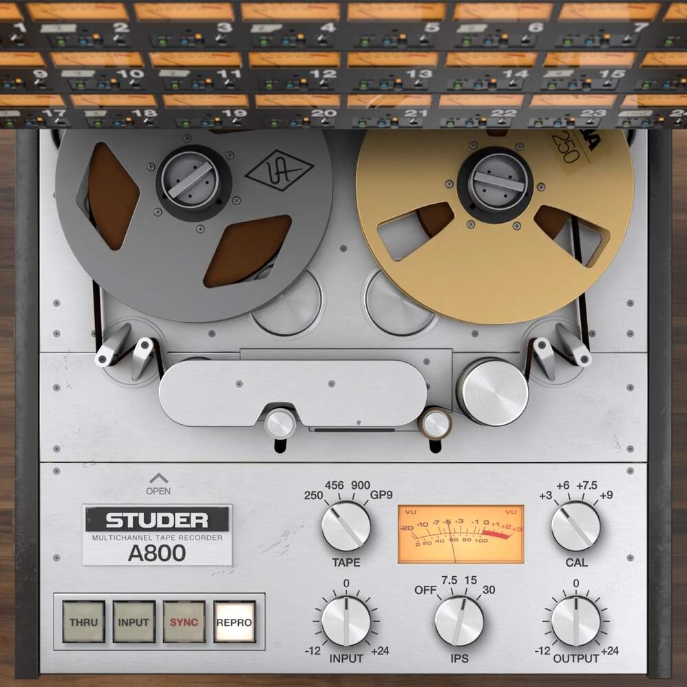 Accurate Studer A800 multitrack tape emulation for tape warmth, saturation, and cohesion on individual tracks or mixes.