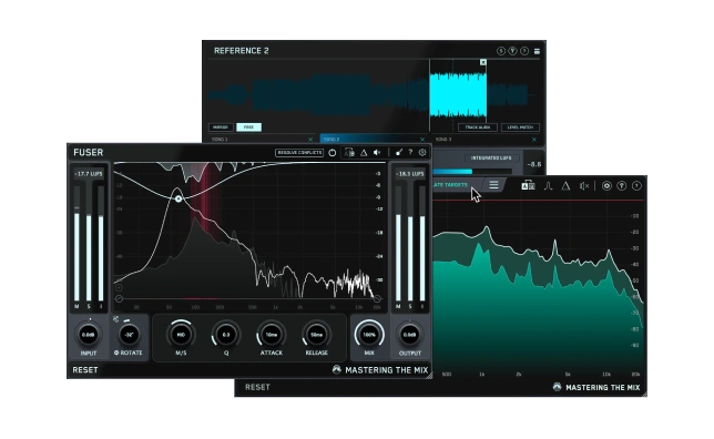 Tools for reference matching, dynamic resonance control, and automatic conflict resolution to improve mix clarity.