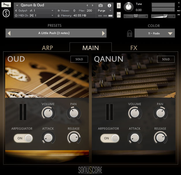 Authentic oud and qanun samples with dual arpeggiators and editable tonal colours for rhythmic, melodic and textural parts.