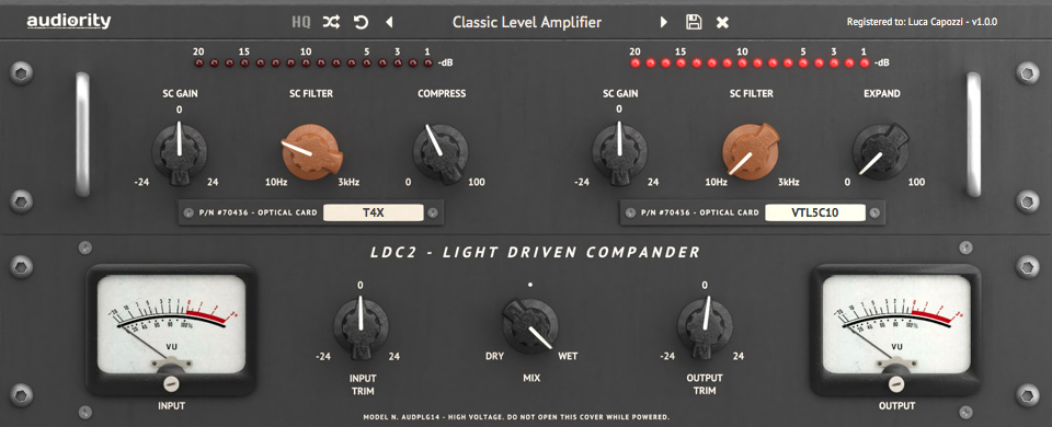Analog‑modelled optical compressor/expander with exchangeable circuits and diode preamp for warm, smooth dynamics.