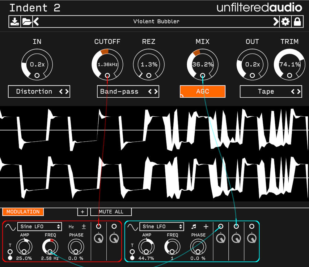 Dual-stage clipper with a multimode filter and flexible modulation for varied saturation and experimental textures.