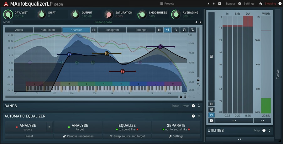 Mastering-grade parametric and linear-phase EQ with automatic spectral matching, visual analyzer, and adjustable dry/wet control.