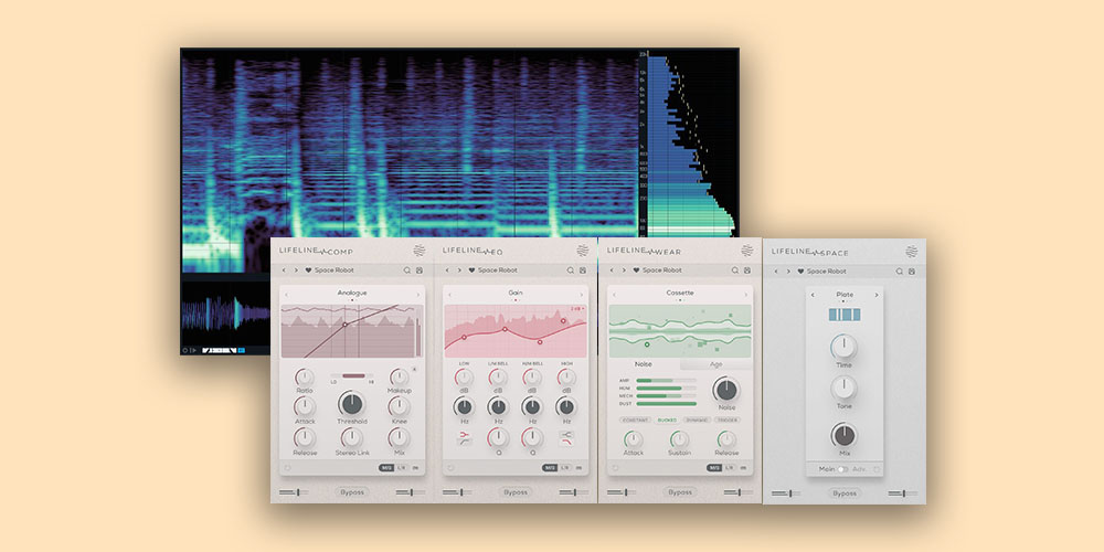 Five plugins: visual analysers plus dynamics, wear/noise, EQ and spatial reverb tools for mixing and coloration.