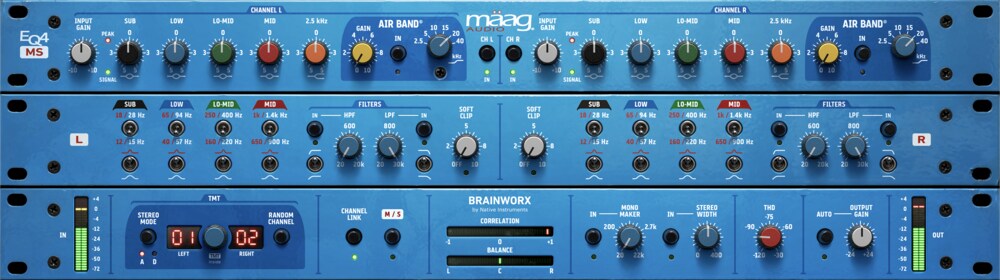 Mastering-grade dual-channel EQ with AIR BAND, M/S processing and analog-character modeling.